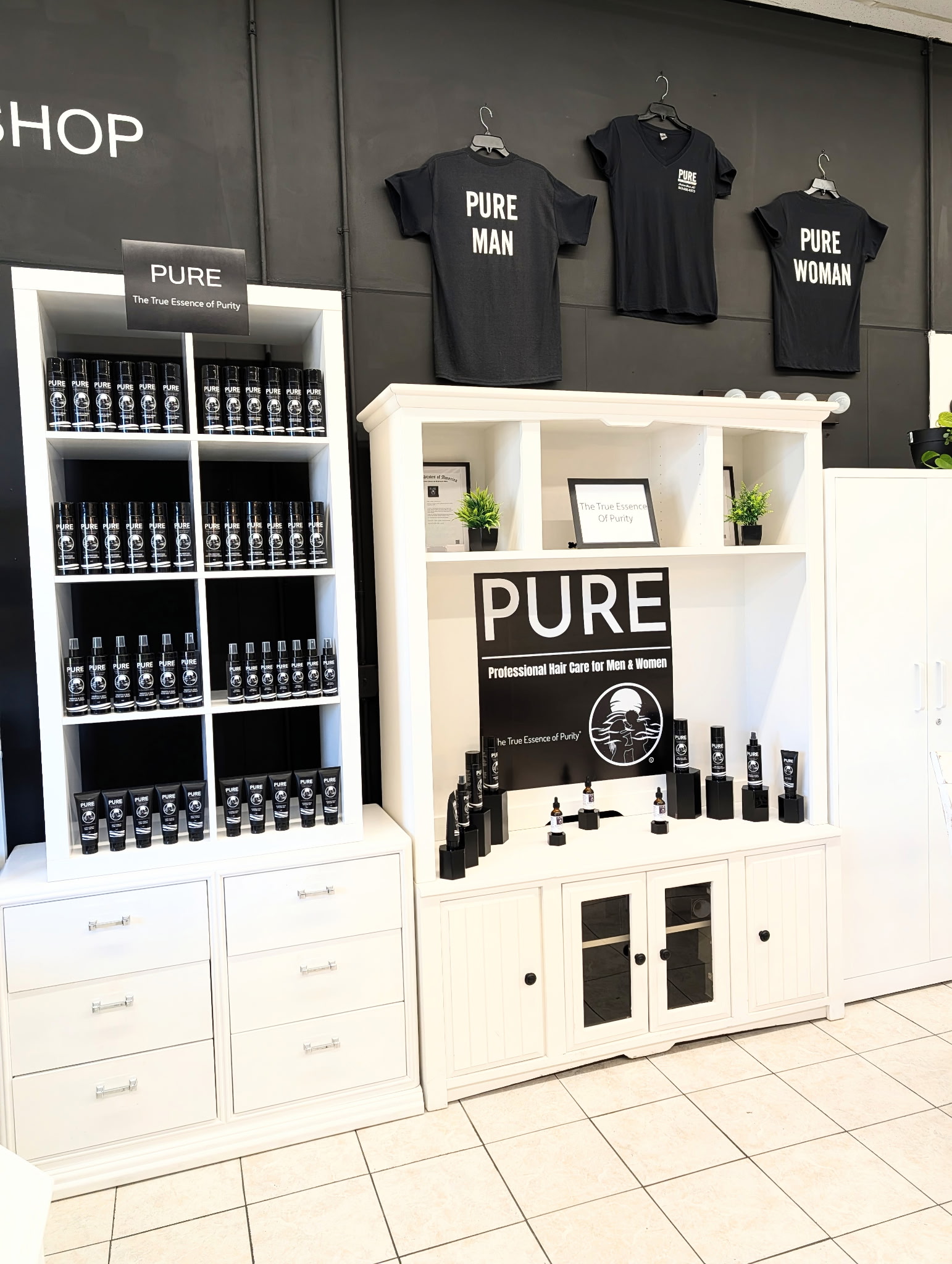 PURE hair care products on the shelf